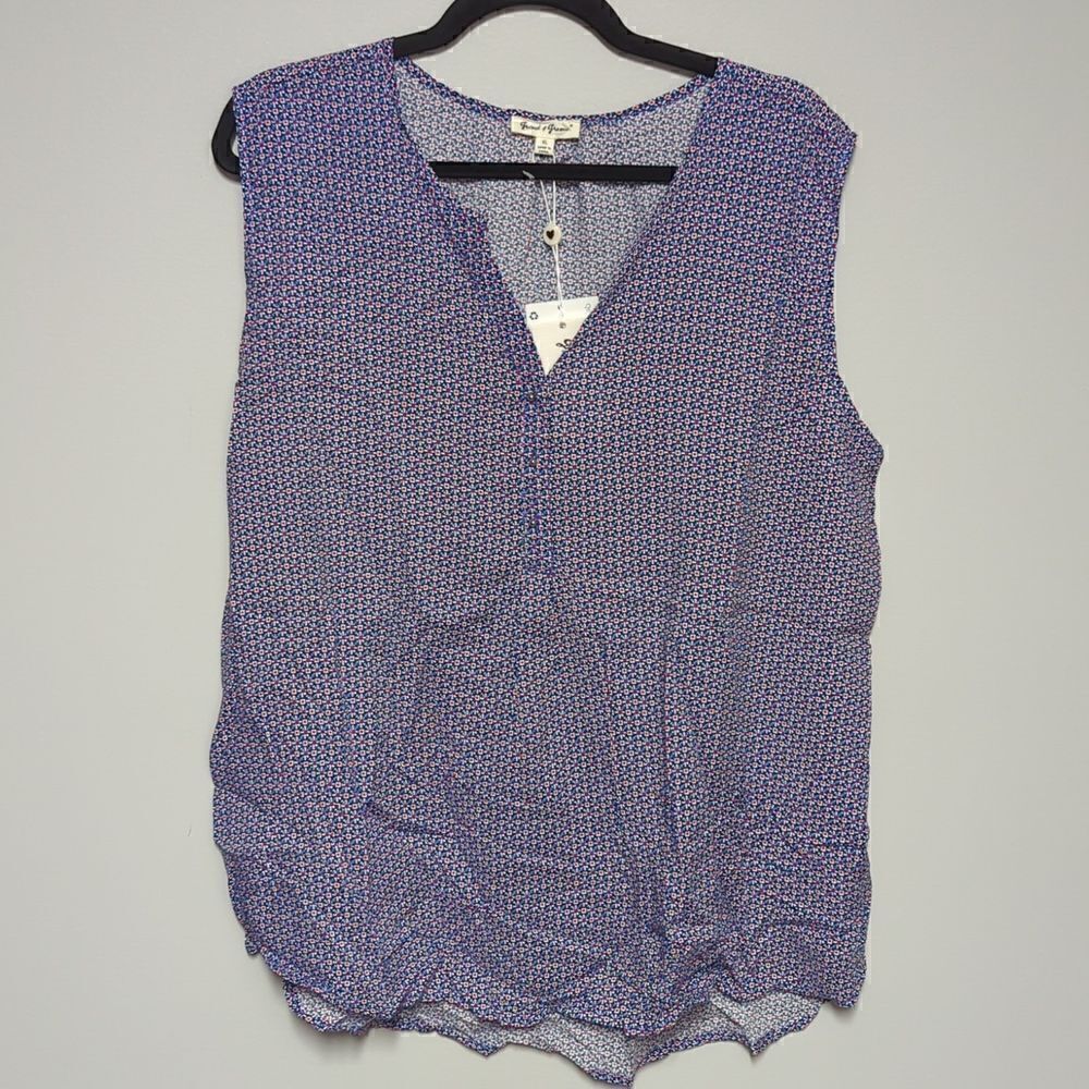 NWT Grand & Greene Red, White and Blue Sleeveless Blouse